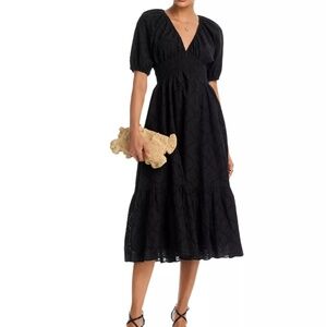 AQUA Eyelet V-Neck Midi Dress – NWT – Size S – Black – Bloomingdale’s Exclusive